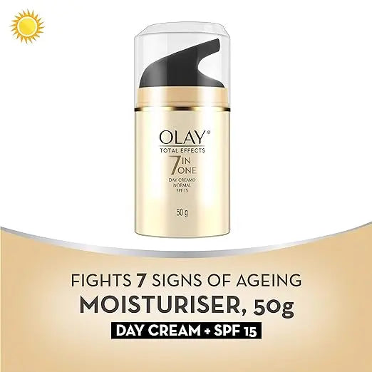 Olay Total Effects Day Cream with SPF 15 | Fights 7 Signs of Ageing | With Niacinamide and Green Tea Extracts | Normal, Oily, Dry, Combination Skin | 50g - Mytrendzcart