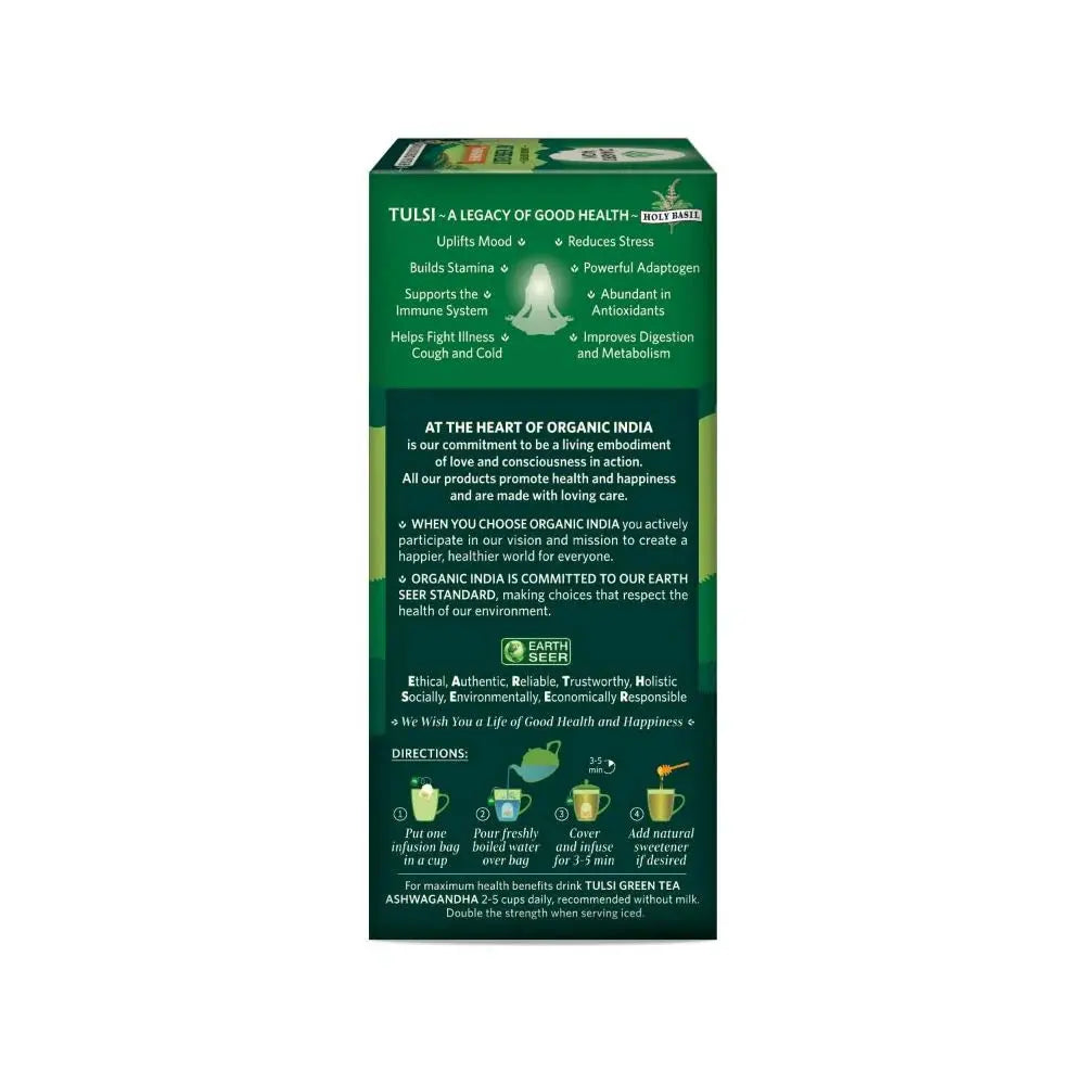 Organic India Tulsi Green Tea Ashwagandha - Herbal Sleep Tea, Caffine Free -Pack of 1 - Mytrendzcart