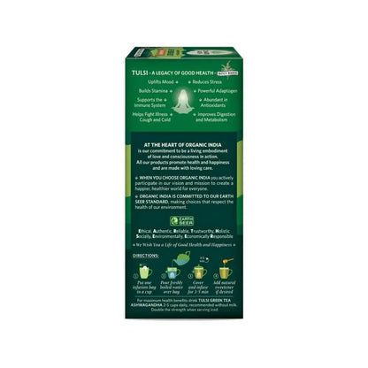 Organic India Tulsi Green Tea Ashwagandha - Herbal Sleep Tea, Caffine Free -Pack of 1 - Mytrendzcart