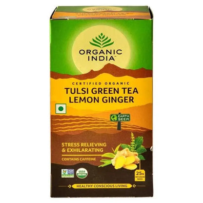 Organic India Tulsi Green Tea Lemon Ginger 25 Tea Bags - Mytrendzcart