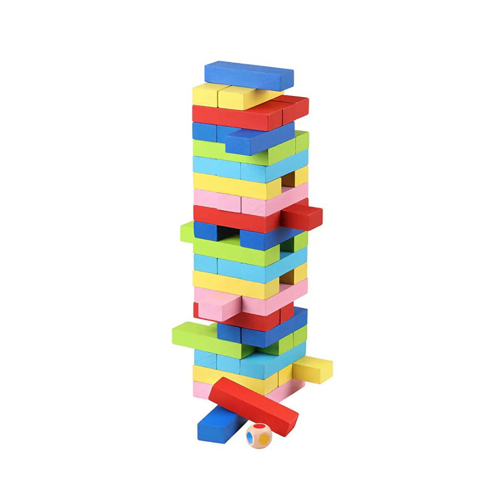 Skoodle Quest Stackrr Color Crash Tumbling Tower Game with 54 Precision Wooden Blocks of Premium Beachwood for Adults and Kids Mytrendzcart