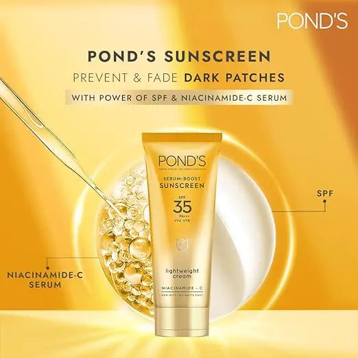 POND'S Serum boost sunscreen prevent and fade dark patches with the power of SPF 35 and NIACINAMIDE-C Serum 50g - Mytrendzcart