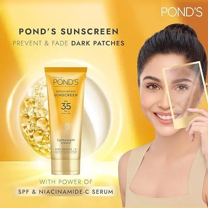 POND'S Serum boost sunscreen prevent and fade dark patches with the power of SPF 35 and NIACINAMIDE-C Serum 50g - Mytrendzcart