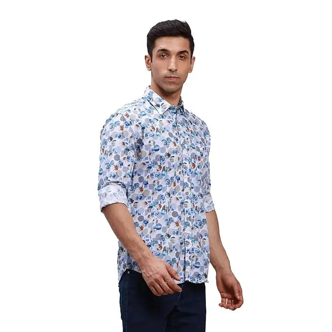 Parx Men's Cotton Blend Print Pattern Slim Fit Semi Cutaway Collar Full Sleeve Casual Shirt - Mytrendzcart