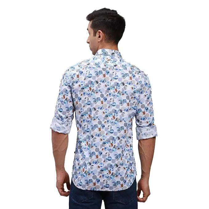 Parx Men's Cotton Blend Print Pattern Slim Fit Semi Cutaway Collar Full Sleeve Casual Shirt - Mytrendzcart