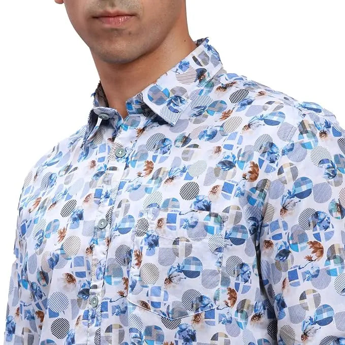 Parx Men's Cotton Blend Print Pattern Slim Fit Semi Cutaway Collar Full Sleeve Casual Shirt - Mytrendzcart