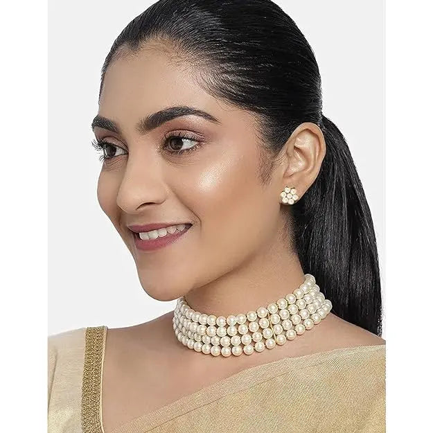 Peora Gold Plated Crystal Pearl Long Necklace with Drop Earrings Traditional Ethnic Jewellery Set for Women Girls - Mytrendzcart