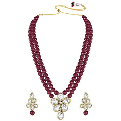 Peora Gold Plated Crystal Pearl Long Necklace with Drop Earrings Traditional Ethnic Jewellery Set for Women Girls - Mytrendzcart