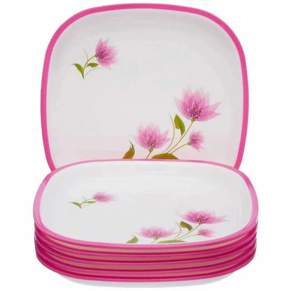 Pink Color Square Quarter Plate Set - 6 Plates Set -Pink - M.F. Square Quarter Plate Set - Mytrendzcart