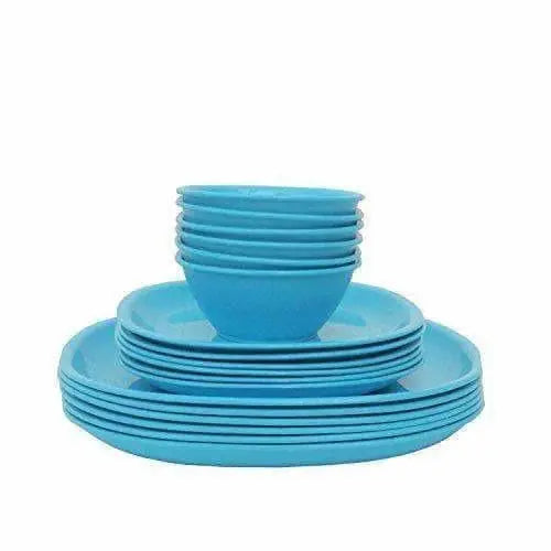 Plastic Square Plate and Bowl Set, 18-Pieces, Turquoise - Mytrendzcart