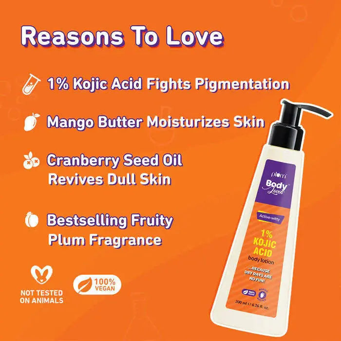 Plum BodyLovin Active-witty 1% Kojic Acid Body Lotion -200 ml - Mytrendzcart