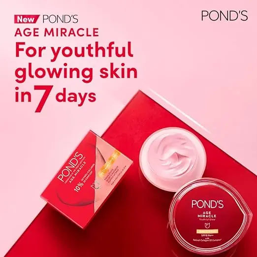 Pond's Age Miracle Youthful Glow Day Cream with SPF 15 PA++, Anti-Ageing Cream, With 10% Retinol-Collagen B3 Complex, Reduce Fine Lines & Combat Sagging Skin, 50g - Mytrendzcart