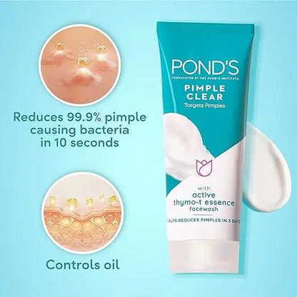 Pond’s Pimple Clear, Facewash, 100g, for Glowing Skin, with Active Thymo-T Essence Formula , Helps Reduce Pimples in 3 Days, Face Wash Controls Oil, Reduces Blackheads - Mytrendzcart