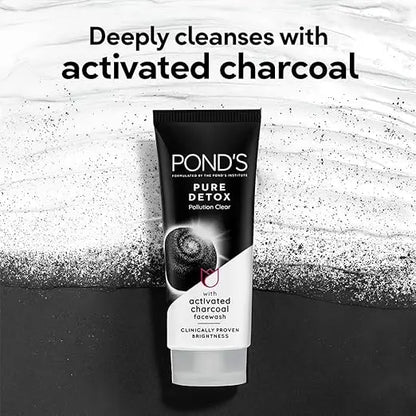 Pond’s Pure Detox, Facewash, 200g, for Fresh, Glowing Skin, with Activated Charcoal, Daily Exfoliating & Brightening Cleanser, Pollution Clear Face Wash - Mytrendzcart