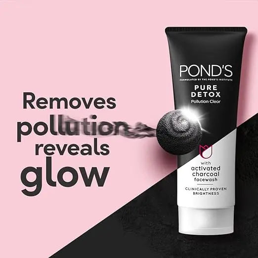 Pond’s Pure Detox, Facewash, 200g, for Fresh, Glowing Skin, with Activated Charcoal, Daily Exfoliating & Brightening Cleanser, Pollution Clear Face Wash - Mytrendzcart