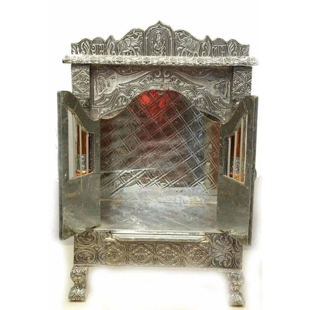 Silver Coated and Copper 2 Door Open Pooja Mandir / Pooja Mandiram Silver Coated and Copper - Mytrendzcart