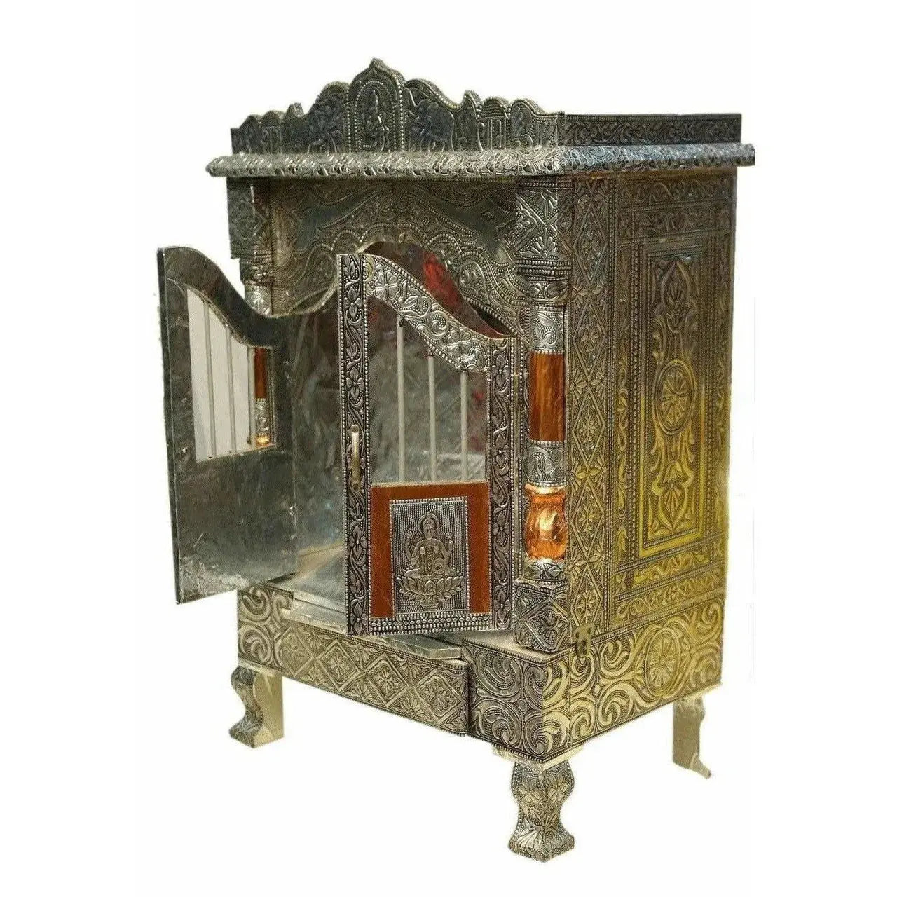 Silver Coated and Copper 2 Door Open Pooja Mandir / Pooja Mandiram Silver Coated and Copper - Mytrendzcart