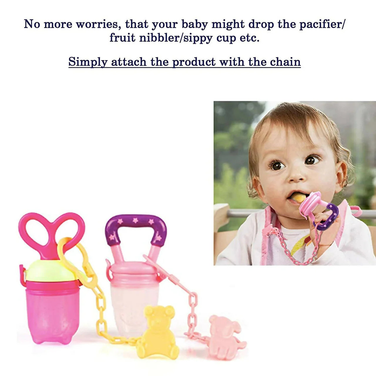 Safe-O-Kid Animal Design Silicone Pacifier/Soother With Holder Chain And Clip, Yellow Dog Mytrendzcart