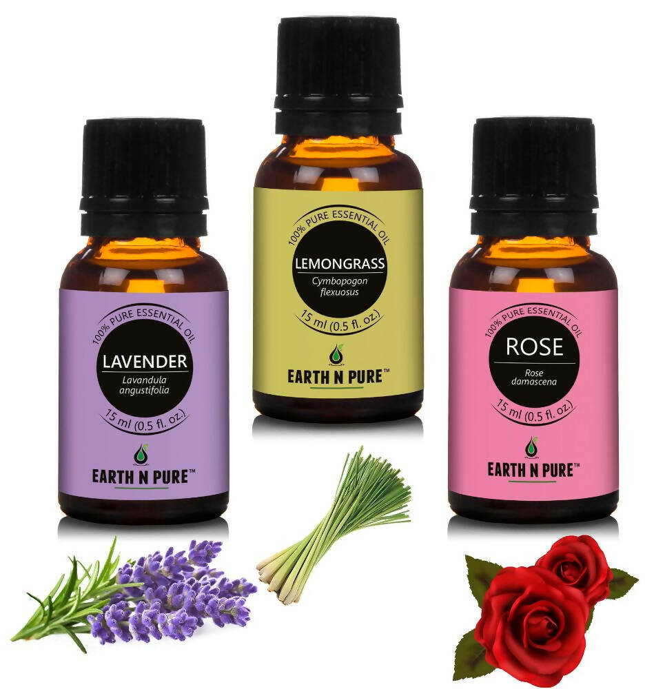 Earth N Pure Essential Oils (Lavender, Lemongrass & Rose) Combo - Mytrendzcart