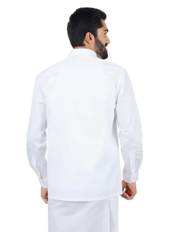 RAMRAJ COTTON Mens Spread Collar Solid Pure Cotton White Full Sleeve Shirt - Mytrendzcart