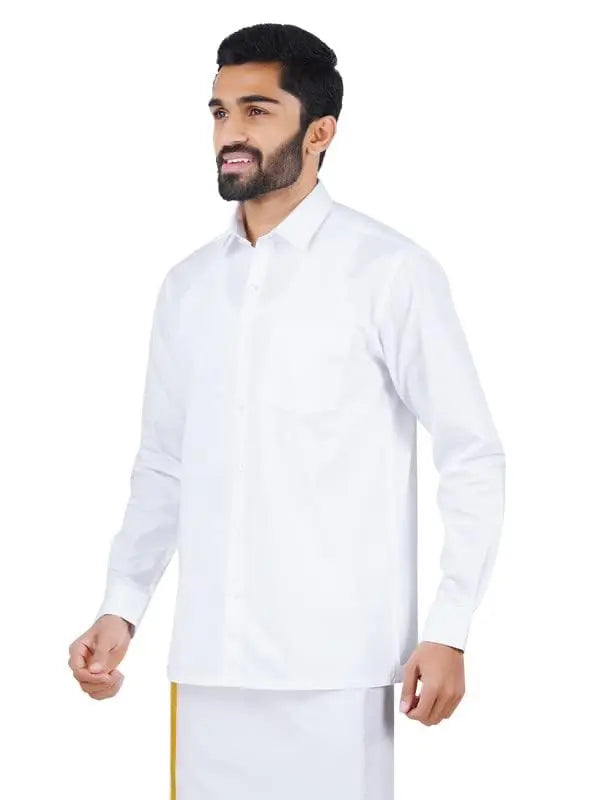 RAMRAJ COTTON Mens Spread Collar Solid Pure Cotton White Full Sleeve Shirt - Mytrendzcart