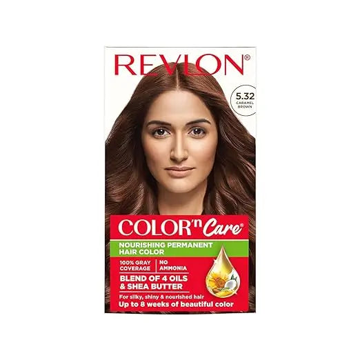 REVLON Color 'n Care NOURISHING PERMANENT HAIR COLOR - 5.32 Caramel Brown - Has essentials oils of Coconut Argan, Sunflower & Jojoba oil, along with shea butter - Mytrendzcart