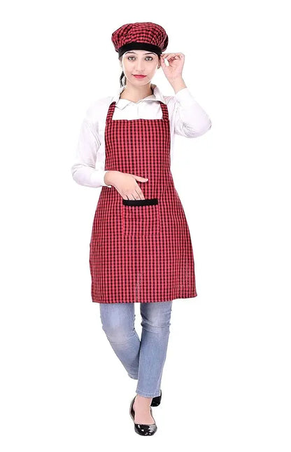 Red And Black Apron With Cap - Mytrendzcart