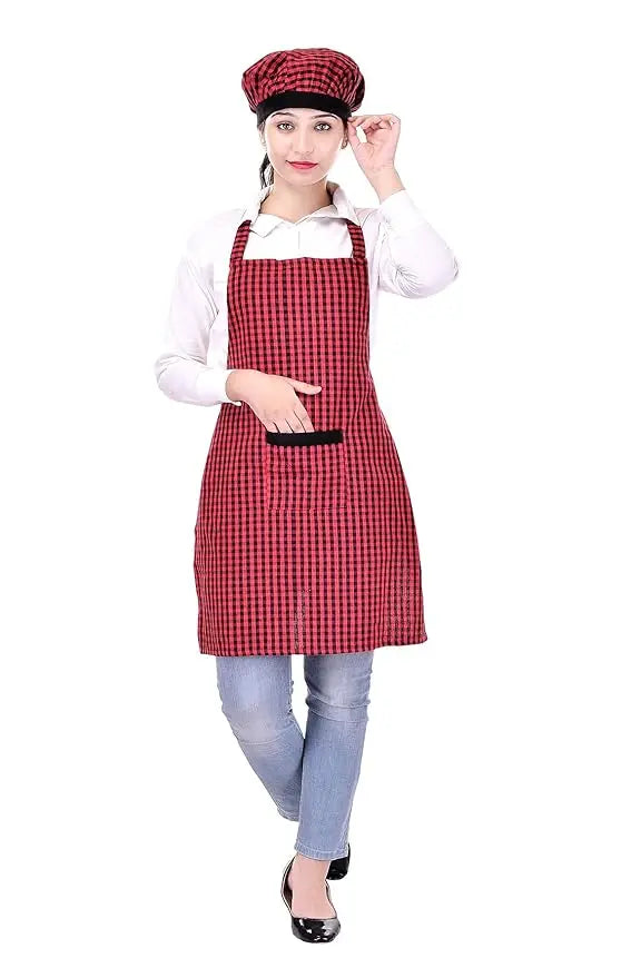 Red And Black Apron With Cap - Mytrendzcart