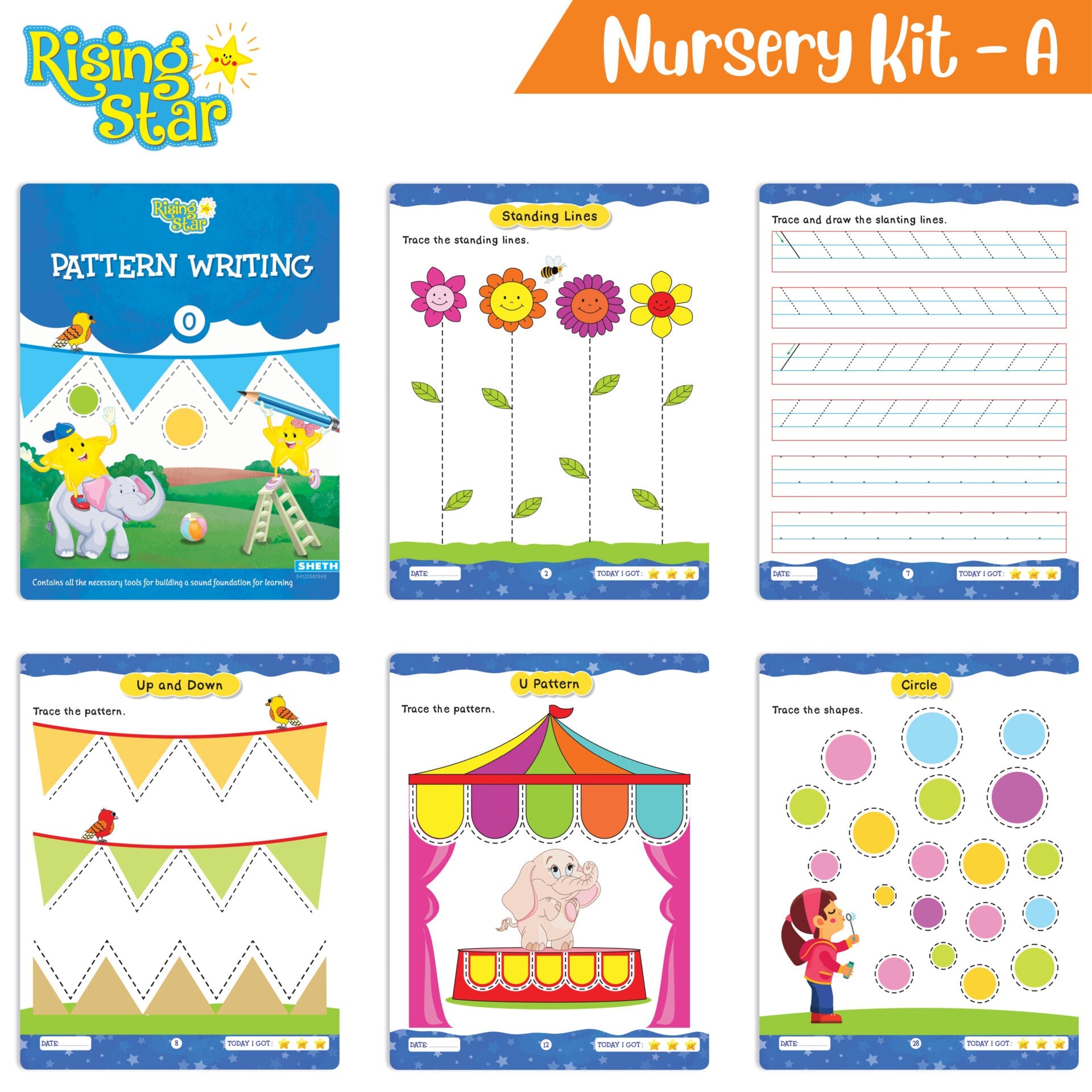 Rising Star Preschool Learning Nursery Kit A| General Knowledge| Know Your Alphabet| Numbers| Rhymes & Stories| Worksheets & Assessment Book - Mytrendzcart