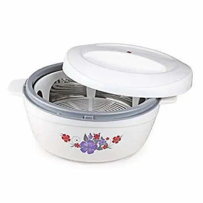 Roti Plus Plastic Casserole with Lid - White & Grey Color Combination - Mytrendzcart