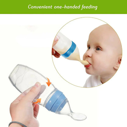 Safe-O-Kid Easy Squeezy Silicone Food Feeder Spoon (Soft Tip) Bottle- Blue- 90mL - Mytrendzcart