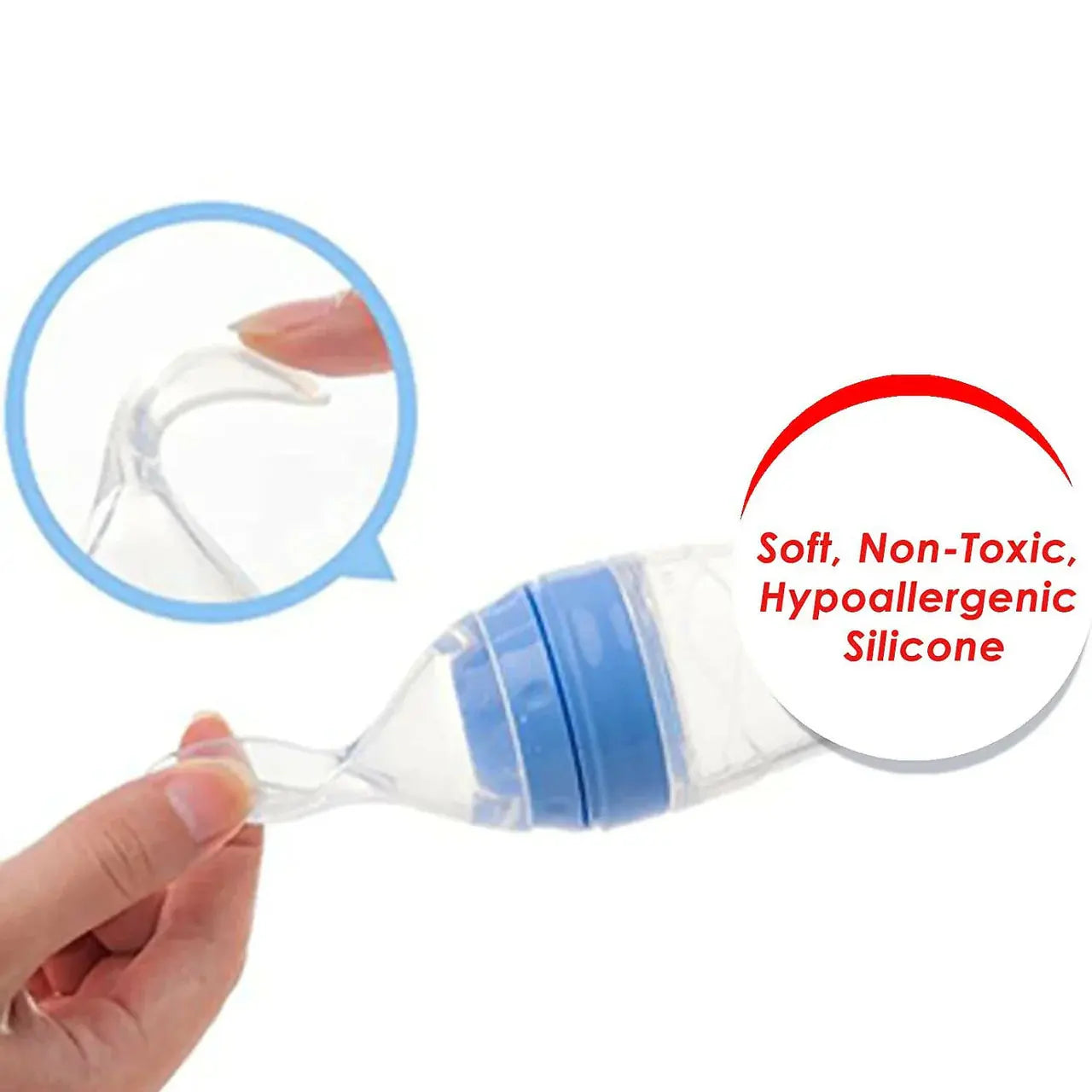 Safe-O-Kid Easy Squeezy Silicone Food Feeder Spoon (Soft Tip) Bottle- Blue- 90mL - Mytrendzcart