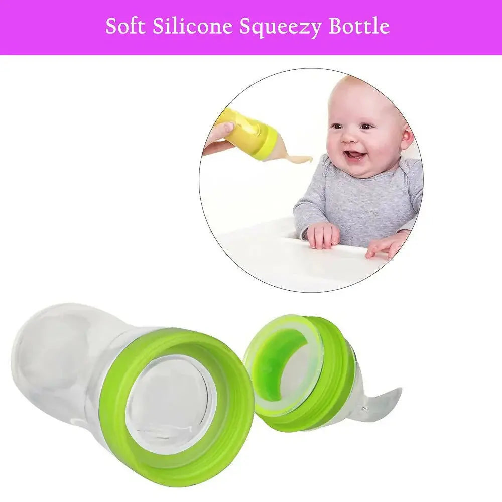 Safe-O-Kid Easy Squeezy Silicone Food Feeder Spoon (Soft Tip) Bottle- Green- 90mL - Mytrendzcart