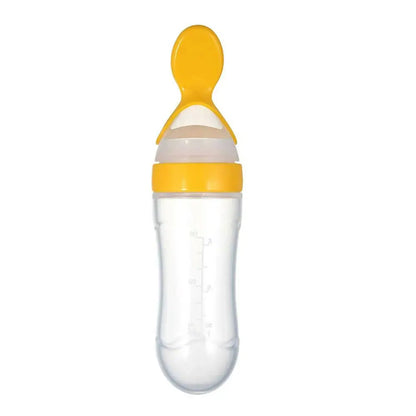 Safe-O-Kid Easy Squeezy Silicone Food Feeder Spoon (Soft Tip) Bottle- Yellow- 90mL - Mytrendzcart