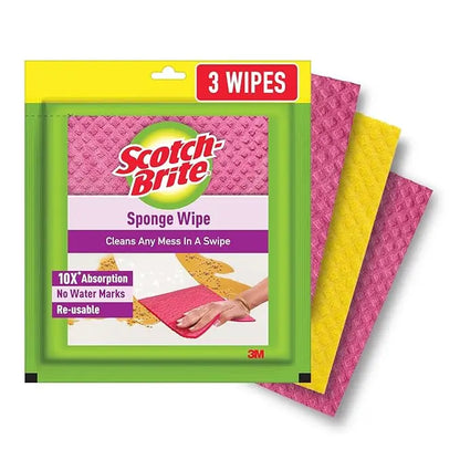 Scotch-Brite Sponge Wipe Resusable Kitchen Cleaning Sponge- Easy to use, Multi- color & Biodegradable (pack of 3) - Mytrendzcart