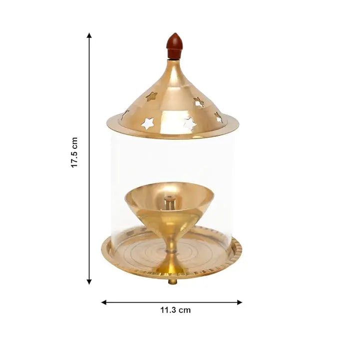 Shubhkart Nitya Akhand Jyot Aaradhya Brass Pooja Diya for Puja & Religious Rituals with Borosilicate Glass Cover for Home,Office & Temple | Traditional Gifting (6.8 Inch Height) - 251Gms - Mytrendzcart