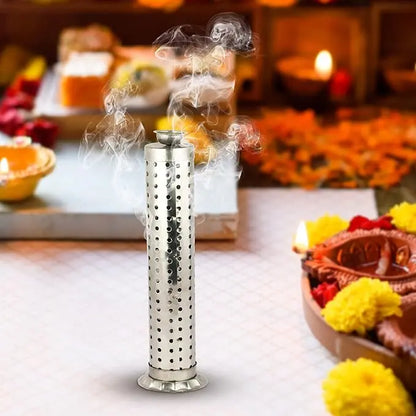 Shubhkart Nitya Stainless Steel Agarbatti Stand for Puja |Incense Stick Holder with Ash Catcher| 25cm Height |Stainless Steel Incense Burner| 1 Piece - Mytrendzcart