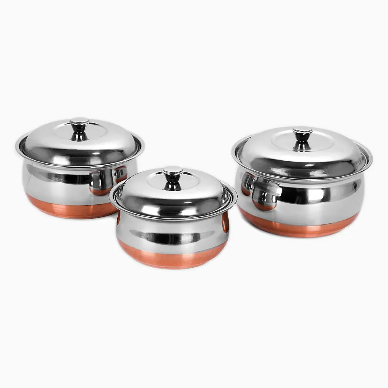 Stainless Steel Copper Bottom Multipurpose Cook & Serve Handi With Lid - Set of 3 - Mytrendzcart