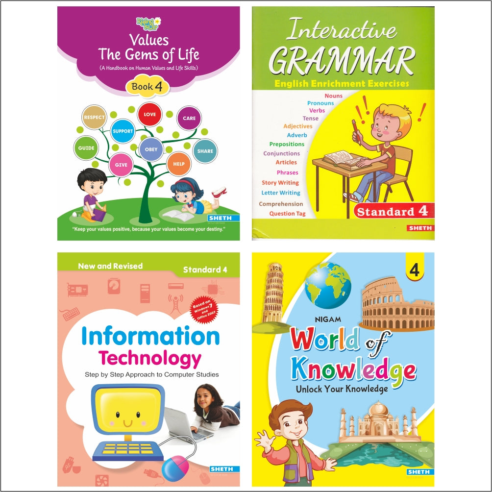 Self Enhancement Student Workbooks Grade 4| Set of 4|Computer-Grammar-World of Knowledge-Value Education| Ages 9-10 Year - Mytrendzcart