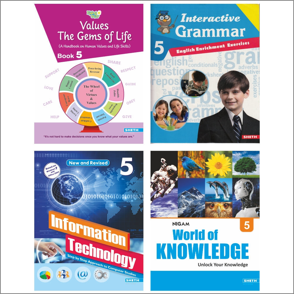 Self Enhancement Student Workbooks Grade 5| Set of 4|Computer-Grammar-World of Knowledge-Value Education|Ages 10-11 Year - Mytrendzcart