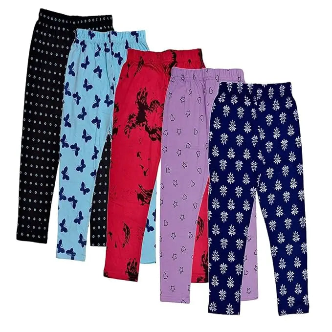TIK Tok Wears Cotton Printed Leggings fir Kid's Girls' (Multicolor) Pack of 5 - Mytrendzcart