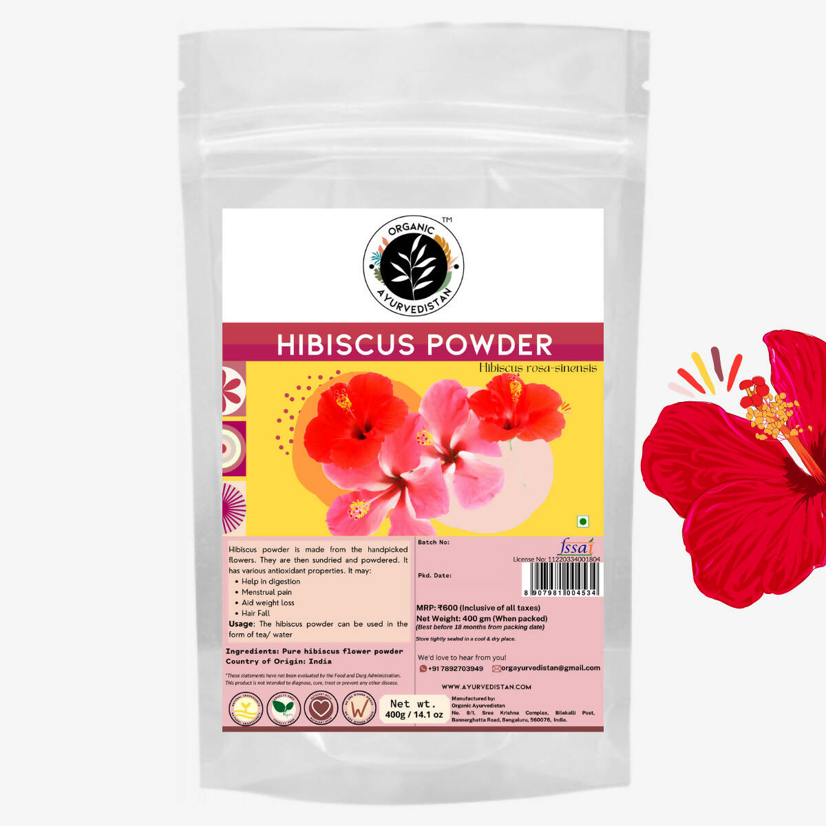 Organic Ayurven Hibiscus Powder - Mytrendzcart