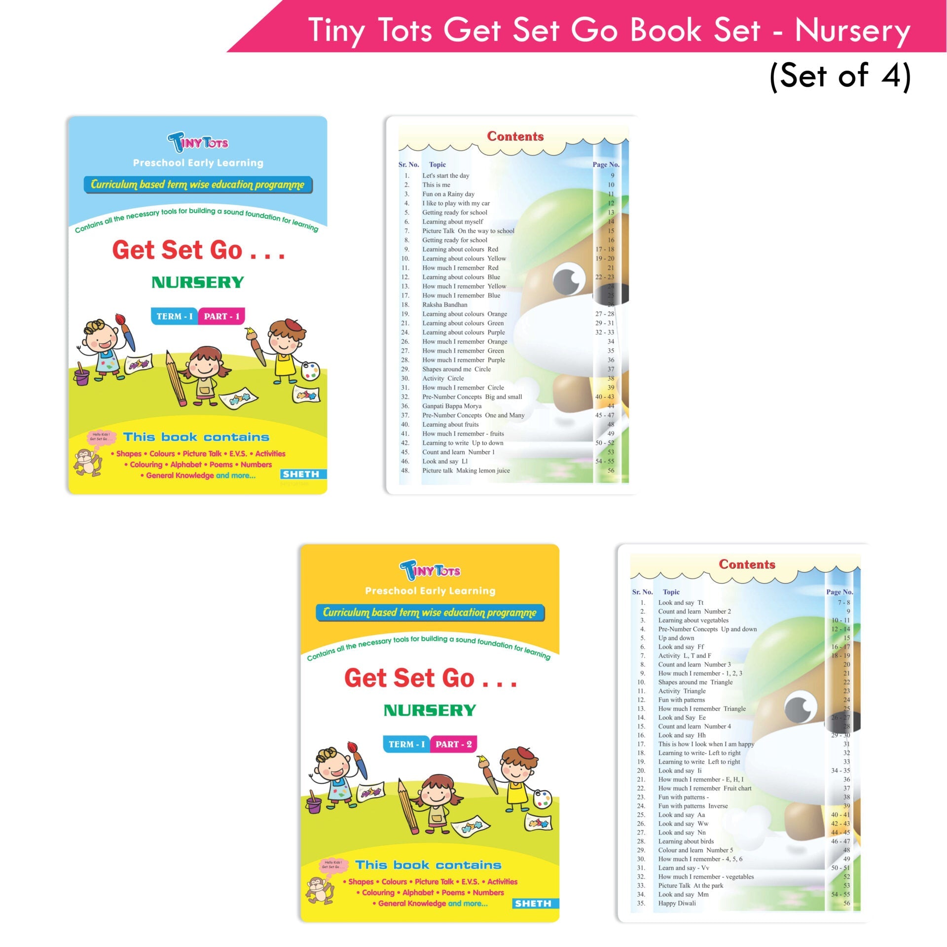 Tiny Tots Get Set Go Preschool Learning Nursery Books Set of 4| Term wise Education Books| Ages 3-4 Years - Mytrendzcart