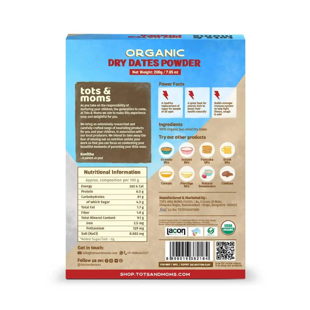 Tots and Moms Organic Dry Dates Powder -200 gm - Mytrendzcart