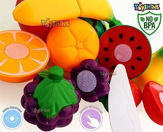 Toyshine Realistic Sliceable 7 Pcs Fruits Cutting Play Toy Set, Can Be Cut in 2 Parts, Assorted - Mytrendzcart