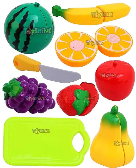 Toyshine Realistic Sliceable 7 Pcs Fruits Cutting Play Toy Set, Can Be Cut in 2 Parts, Assorted - Mytrendzcart