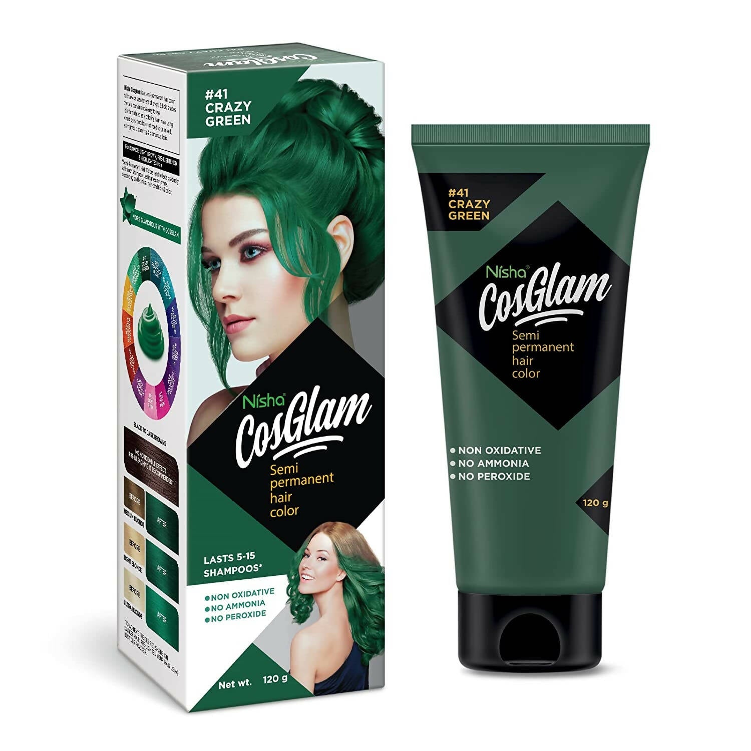 Nisha Cosglam Semi Permanent Hair Color 41 Crazy Green - Mytrendzcart