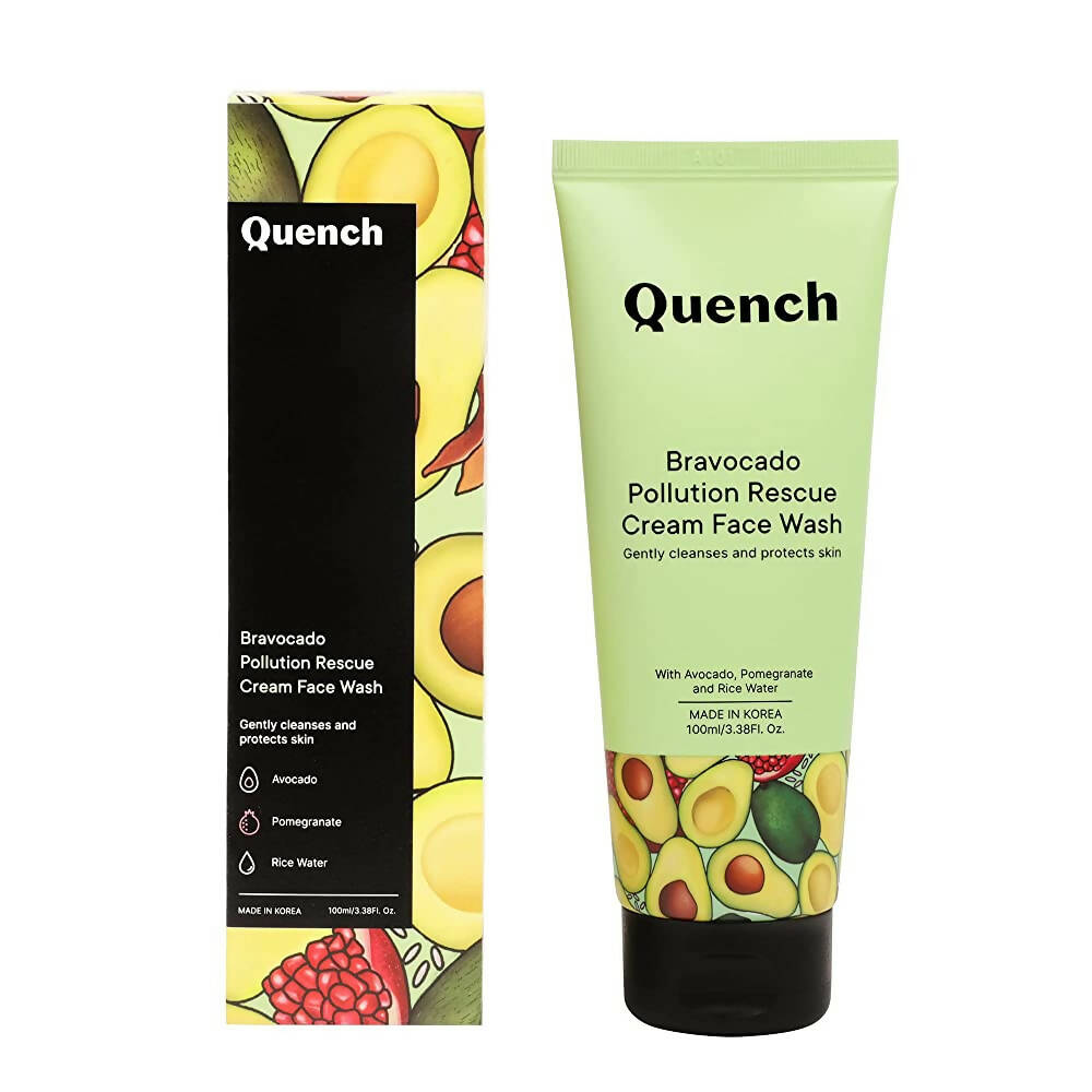 Quench Botanics Bravocado Pollution Rescue Cream Face Wash With Avocado, Rice Water & Pomegranate, Korean Beauty - Mytrendzcart