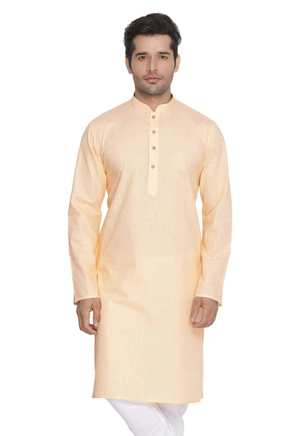 VASTRAMAY Mens Cotton Linen Kurta - Timeless Elegance for Festivals & Events | Solid Plain Weave Full Sleeves Mandarin Collar Kurta |Classic Design, Premium Comfort, and Versatile Style - Mytrendzcart