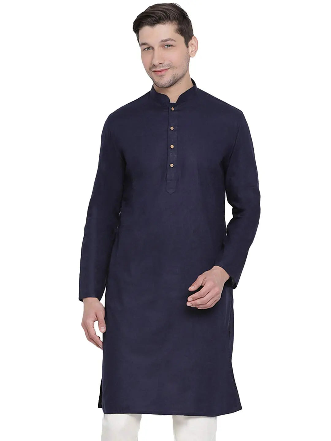 VASTRAMAY Mens Cotton Linen Kurta - Timeless Elegance for Festivals & Events | Solid Plain Weave Full Sleeves Mandarin Collar Kurta |Classic Design, Premium Comfort, and Versatile Style - Mytrendzcart